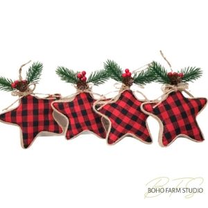 CHRISTMAS ORNAMENTS DECOR FARMHOUSE STAR PLAID NEW